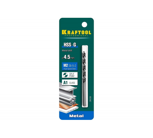 KRAFTOOL Ø 4.5 х 80 мм, HSS-G, сталь М2 (S6-5-2), класс A, сверло по металлу 29651-4.5 Pro KRAFTOOL Ø 4.5 х 80 мм, HSS-G, сталь М2 (S6-5-2), класс A, сверло по металлу 29651-4.5 Pro