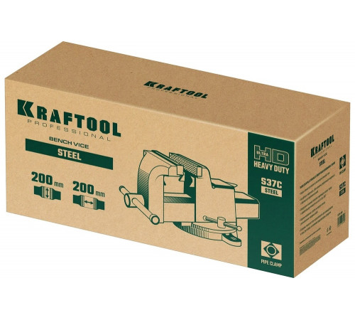 KRAFTOOL 200 мм, стальные слесарные тиски STEEL 32701-200 KRAFTOOL 200 мм, стальные слесарные тиски STEEL 32701-200