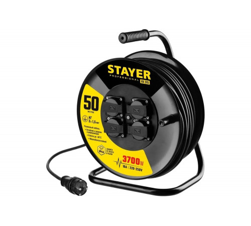 Силовой удлинитель на стальной катушке STAYER Pro 315 кг 3x1.5 50м 55077-50 55077-50_z01 Силовой удлинитель на стальной катушке STAYER Pro 315 кг 3x1.5 50м 55077-50 55077-50_z01
