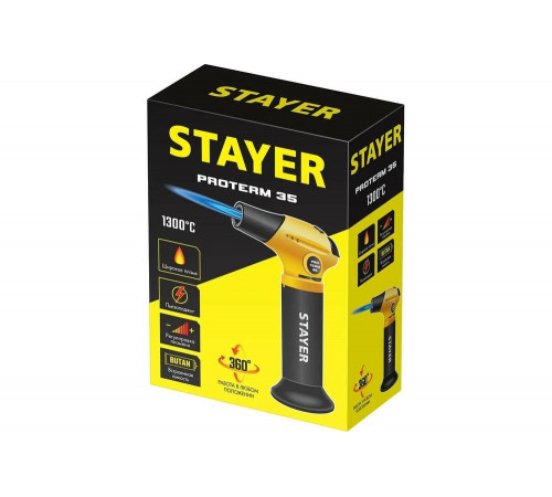 Автономная портативная газовая горелка STAYER ProTerm 35 с пьезоподжигом, 1300С 55522 Автономная портативная газовая горелка STAYER ProTerm 35 с пьезоподжигом, 1300С 55522