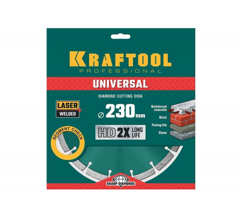 KRAFTOOL Ø 230Х22.2 мм, алмазный, сегментный, по железобетону, высокопрочному бетону диск отрезной UNIVERSAL 36680-230 KRAFTOOL Ø 230Х22.2 мм, алмазный, сегментный, по железобетону, высокопрочному бетону диск отрезной UNIVERSAL 36680-230