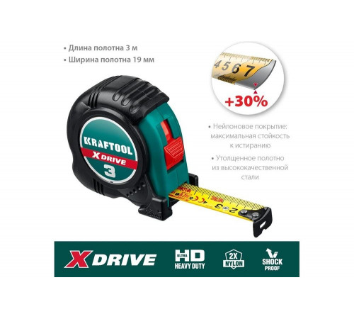 KRAFTOOL 3 м х 19 мм, ударостойкий обрезиненный корпус, рулетка X-Drive 34122-03-19_z02 KRAFTOOL 3 м х 19 мм, ударостойкий обрезиненный корпус, рулетка X-Drive 34122-03-19_z02