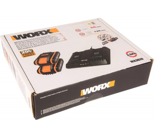 Комплект: Двойное зарядное устройство WORX WA3869 + 2 АКБ 2.0 А/ч Комплект: Двойное зарядное устройство WORX WA3869 + 2 АКБ 2.0 А/ч