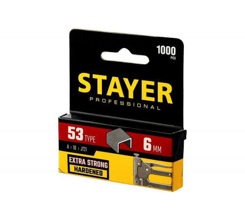 STAYER скобы тип 53 (A / 10 / JT21), 6 мм, 1000 шт., закаленные, особотвердые, скобы для степлера тонкие 3159-06_z02 Professional
