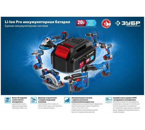 Бесщеточная циркулярная пила ЗУБР Профессионал 20В CPB-190