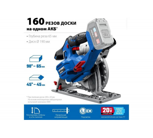 Бесщеточная циркулярная пила ЗУБР Профессионал 20В CPB-190
