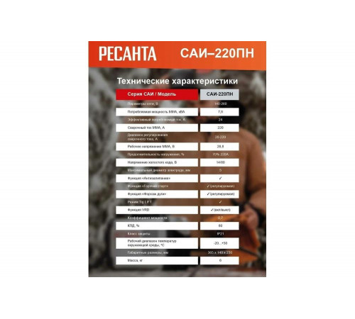 Сварочный аппарат инверторный Ресанта САИ 220 ПН Сварочный аппарат инверторный Ресанта САИ 220 ПН