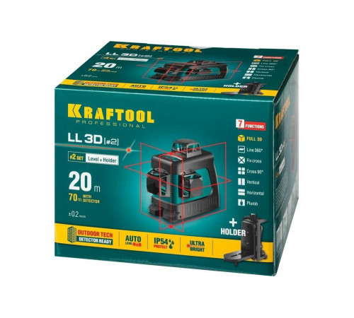 KRAFTOOL линейный лазерный нивелир с держателем LL3D 2 34640-2 Professional KRAFTOOL линейный лазерный нивелир с держателем LL3D 2 34640-2 Professional
