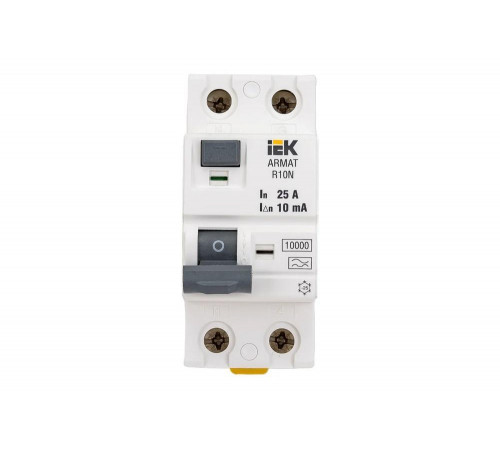 Выключатель дифференциального тока IEK ARMAT R10N 2P 25А 10мА тип A AR-R10N-2-025A010 Выключатель дифференциального тока IEK ARMAT R10N 2P 25А 10мА тип A AR-R10N-2-025A010