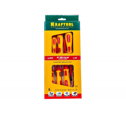KRAFTOOL 8 шт., набор диэлектрических отверток Х-Drive Electro 250088-H8