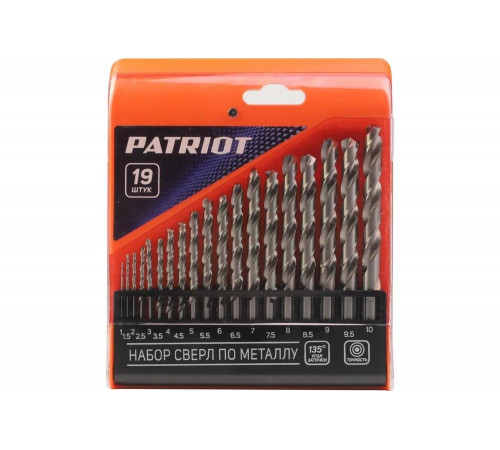 Набор сверл по металлу HSS, 19 шт №1: 1.0-10.0 мм, в пластиковом боксе Patriot 815010544