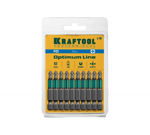 KRAFTOOL PZ2, 50 мм, 10 шт., Cr-Mo сталь, набор бит Optimum Line 26124-2-50-10 KRAFTOOL PZ2, 50 мм, 10 шт., Cr-Mo сталь, набор бит Optimum Line 26124-2-50-10