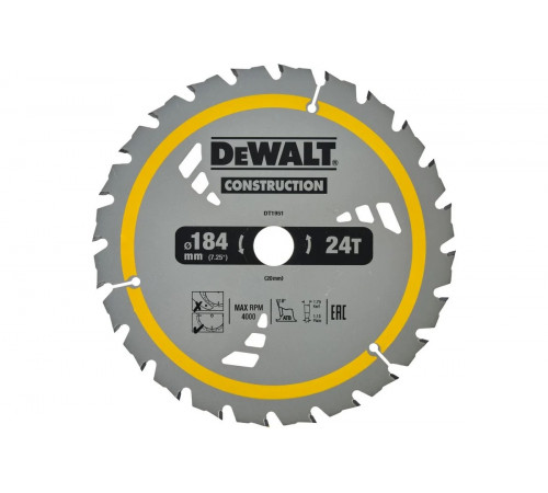 Пильный диск DEWALT CONSTRUCTION DT1951, 184/20 мм, 24Z DT1951-QZ