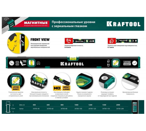 Kraftool 400 мм, магнитный уровень с зеркальным глазком GRAND-M 34785-40 Kraftool 400 мм, магнитный уровень с зеркальным глазком GRAND-M 34785-40