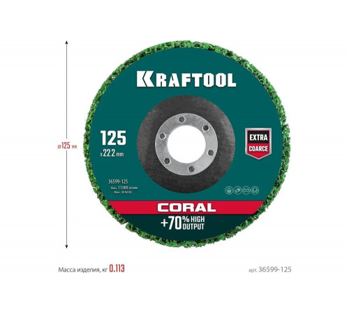 Полимерно-шлифовальный синтетический абразивный круг KRAFTOOL 36599-125 Полимерно-шлифовальный синтетический абразивный круг KRAFTOOL 36599-125