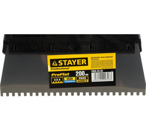 STAYER 200 мм, нержавеющая полотно, пластмассовая рукоятка, шпатель зубчатый 1009-20-04