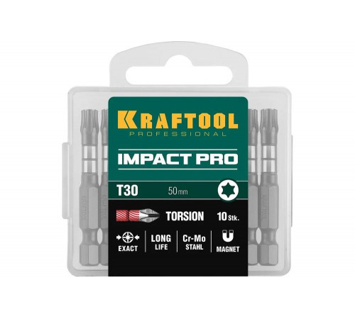 Биты Impact Pro (TX30; 50 мм; 10 шт.) KRAFTOOL 26195-30-50-S10