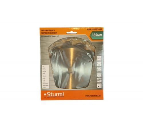 Диск пильный (185x20/16 мм; 12 зубьев; крупный зуб) Sturm 9025-185-20/16-12 Диск пильный (185x20/16 мм; 12 зубьев; крупный зуб) Sturm 9025-185-20/16-12