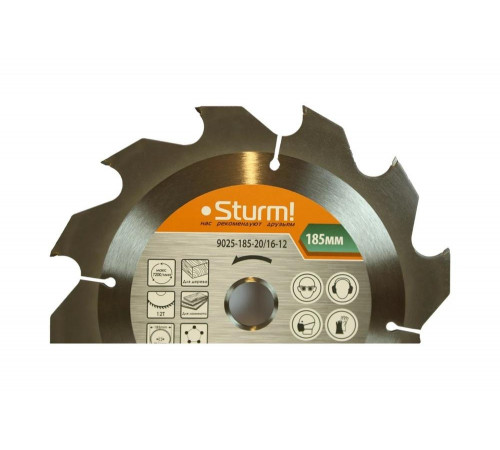 Диск пильный (185x20/16 мм; 12 зубьев; крупный зуб) Sturm 9025-185-20/16-12 Диск пильный (185x20/16 мм; 12 зубьев; крупный зуб) Sturm 9025-185-20/16-12