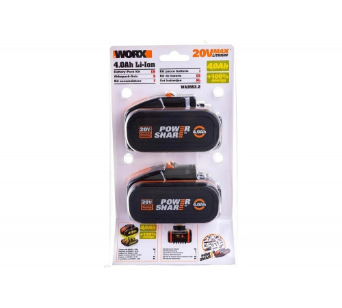 Комплект из 2х Аккумуляторов 2х20В 4.0 А/ч . WORX WA3553.2 Комплект из 2х Аккумуляторов 2х20В 4.0 А/ч . WORX WA3553.2