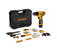 Аккумуляторная дрель-шуруповерт DEKO Banger 12v Li-Ion + набор инструмента 93 предмета, 1x1.8 Ач 063-4167