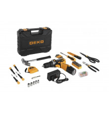 Аккумуляторная дрель DEKO DKCD12FU-Li в кейсе + набор инструментов для дома 104 шт, 12В, 1x2.0 Ач, 063-4112