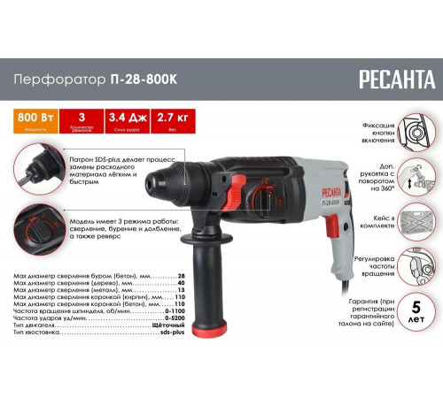 Перфоратор Ресанта П-28-800К Перфоратор Ресанта П-28-800К