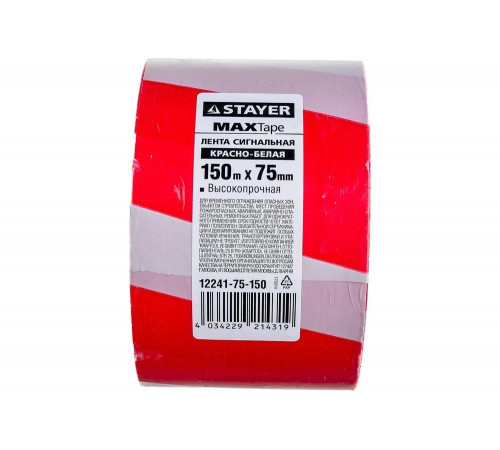 STAYER 75 мм, 150 м, красно-белая, лента сигнальная 12241-75-150