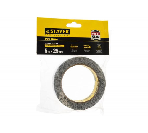 STAYER 25 мм х 5м, черная, лента клейкая противоскользящая (скотч) 12270-25-05 STAYER 25 мм х 5м, черная, лента клейкая противоскользящая (скотч) 12270-25-05