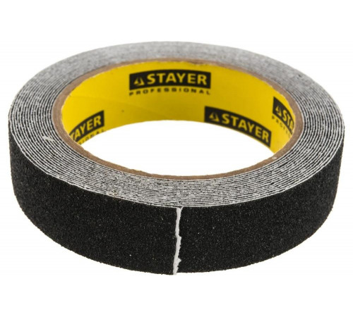 STAYER 25 мм х 5м, черная, лента клейкая противоскользящая (скотч) 12270-25-05 STAYER 25 мм х 5м, черная, лента клейкая противоскользящая (скотч) 12270-25-05