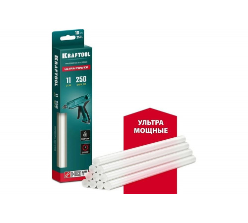 KRAFTOOL 10 шт., 250 г, 11 x 250 мм (11-12 мм), прозрачные, ультрамощные клеевые стержни 06848-10 KRAFTOOL 10 шт., 250 г, 11 x 250 мм (11-12 мм), прозрачные, ультрамощные клеевые стержни 06848-10