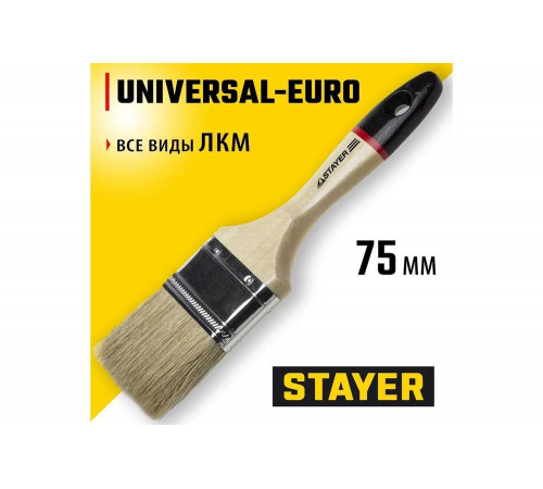 Плоская кисть STAYER UNIVERSAL-EURO 0.075, 238мм, 75мм,18 мм, Арт. 0102-075 Плоская кисть STAYER UNIVERSAL-EURO 0.075, 238мм, 75мм,18 мм, Арт. 0102-075