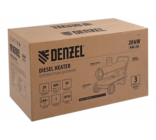 Дизельная тепловая пушка Denzel nhg-20i, 20 кВт, 600 м3/ч, непрямой нагрев, цифровой термостат 96491 Дизельная тепловая пушка Denzel nhg-20i, 20 кВт, 600 м3/ч, непрямой нагрев, цифровой термостат 96491