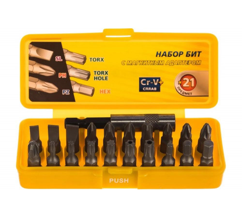 Набор бит MASTER (21 предмет) с адаптером в пластмассовом боксе STAYER 2-26087-H21