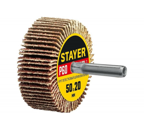 Круг шлифовальный лепестковый на шпильке STAYER P60, 50x20 мм 36607-060 Круг шлифовальный лепестковый на шпильке STAYER P60, 50x20 мм 36607-060