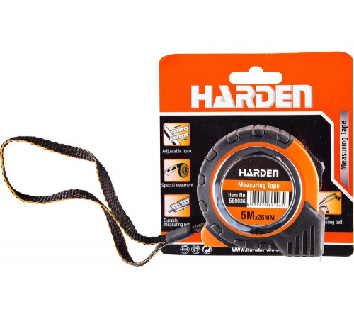 Измерительная рулетка HARDEN с ударопрочным обрезиненным корпусом, 5мх25мм. 580036 Измерительная рулетка HARDEN с ударопрочным обрезиненным корпусом, 5мх25мм. 580036