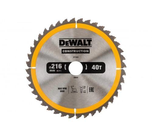 Диск пильный по дереву Dewalt CONSTRUCTION 216x30x1.7 мм DT1953-QZ