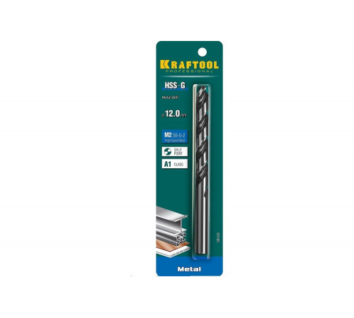 KRAFTOOL Ø 12 х 151 мм, HSS-G, сталь М2 (S6-5-2), класс A, сверло по металлу 29651-12 Pro