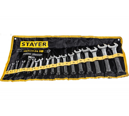STAYER 18 шт, 6 - 32 мм, набор комбинированных гаечных ключей HERCULES 27081-H18_z01 STAYER 18 шт, 6 - 32 мм, набор комбинированных гаечных ключей HERCULES 27081-H18_z01