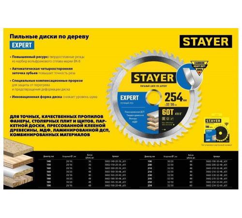 STAYER EXPERT 150 x 20/16мм 36T, диск пильный по дереву, точный рез STAYER EXPERT 150 x 20/16мм 36T, диск пильный по дереву, точный рез