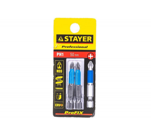 STAYER PH1, 50 мм, 2 шт., биты proFIX 26203-1-50-02 Professional STAYER PH1, 50 мм, 2 шт., биты proFIX 26203-1-50-02 Professional