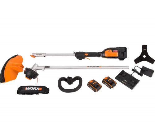 Бесщеточный аккумуляторный триммер WORX 40 В, 2х2.0 А*ч, двойное ЗУ 2x2A WG186E Бесщеточный аккумуляторный триммер WORX 40 В, 2х2.0 А*ч, двойное ЗУ 2x2A WG186E