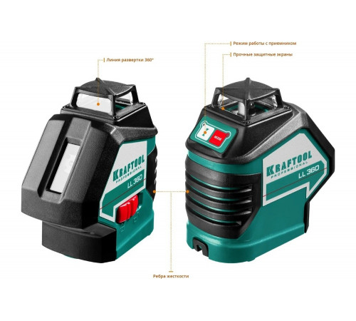 KRAFTOOL линейный лазерный нивелир с детектором в кейсе LL360 4 34645-4 Professional KRAFTOOL линейный лазерный нивелир с детектором в кейсе LL360 4 34645-4 Professional