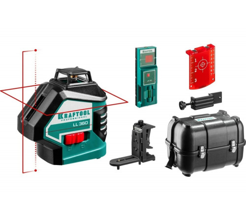 KRAFTOOL линейный лазерный нивелир с детектором в кейсе LL360 4 34645-4 Professional KRAFTOOL линейный лазерный нивелир с детектором в кейсе LL360 4 34645-4 Professional