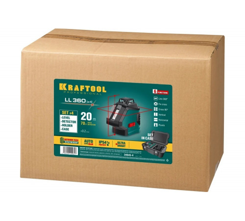 KRAFTOOL линейный лазерный нивелир с детектором в кейсе LL360 4 34645-4 Professional KRAFTOOL линейный лазерный нивелир с детектором в кейсе LL360 4 34645-4 Professional