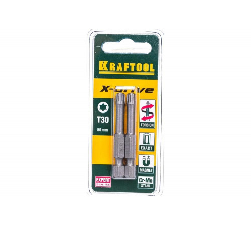 KRAFTOOL Т30, 50 мм, 2 шт., кованые профессиональные биты X-DRIVE 26125-30-50-2 KRAFTOOL Т30, 50 мм, 2 шт., кованые профессиональные биты X-DRIVE 26125-30-50-2