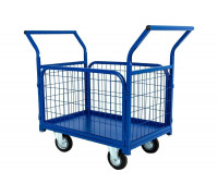 Платформенная тележка TOR ТП-2С 600х900, с бортами из сетки и двумя ручками, колеса 160 мм 1012414