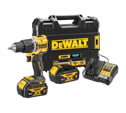 Аккумуляторная ударная дрель-шуруповерт DEWALT DCD100YM2T, 18 В, 1650 об/мин, 28050 уд/мин, с 2 АКБ 4 Ач и ЗУ, в кейсе TSTAK DCD100YM2T-QW