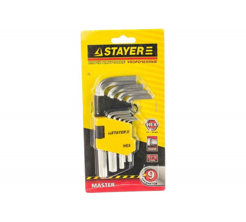 STAYER 9 шт., Cr-V, ключи имбусовые укороченные 2740-H9