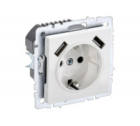 1-местная розетка IEK Brite с заземлением с защитными шторками 16а с usb a+a 5в 2,1а рюш10-1-брб белый BR-R14-16-U21-D21-K01